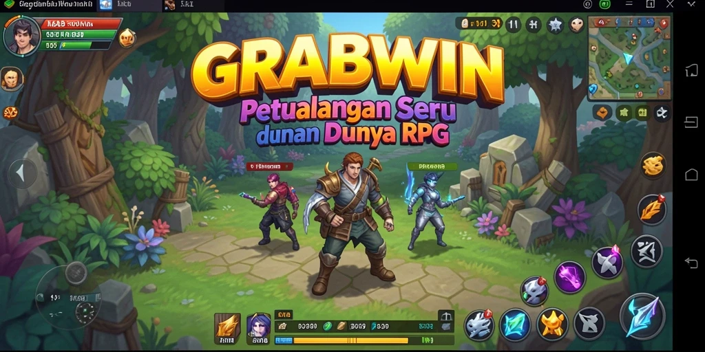 Tampilan gameplay menakjubkan selama petualangan RPG di GRABWIN.