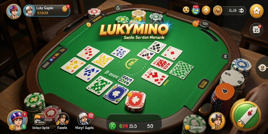 Tampilan gameplay LUKYMINO yang seru dan interaktif saat bermain Gaple.