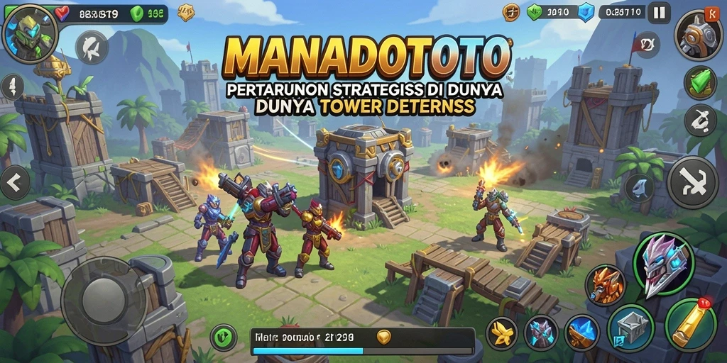 Tampilan gameplay seru dari <strong>MANADOTOTO</strong> di tengah pertempuran Tower Defense.