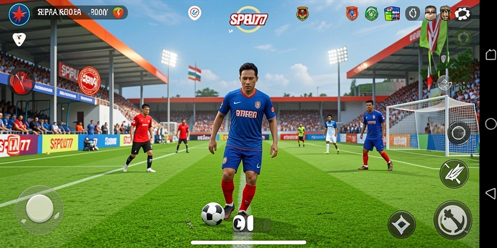 Tampilan gameplay SPBU77 dalam pertandingan sepak bola yang seru.
