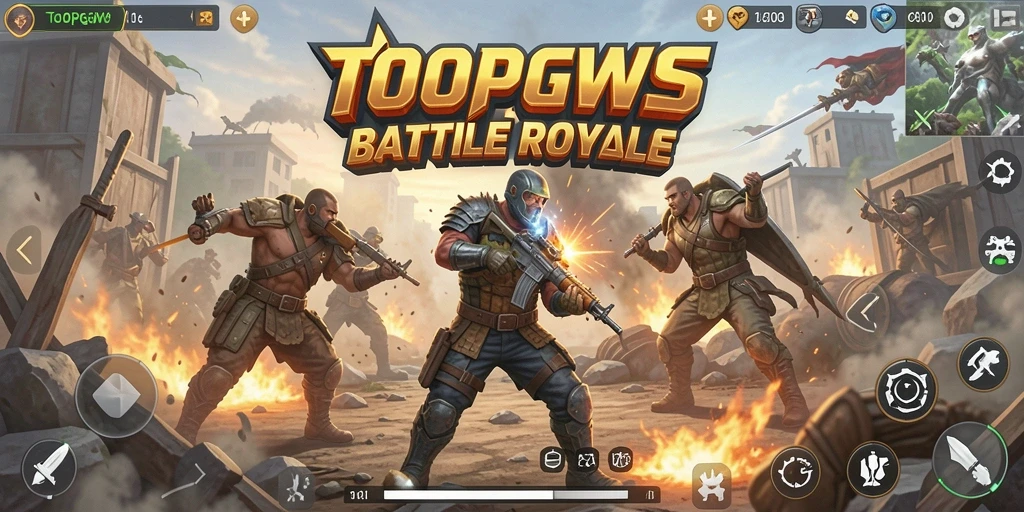 Tampilan screenshot TOOPGWS dengan aksi Battle Royale yang intens.