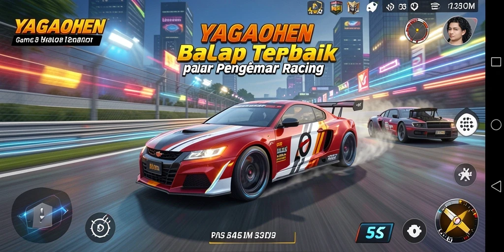 Gameplay YAGAOHEN dengan mobil balap di trek yang menegangkan.